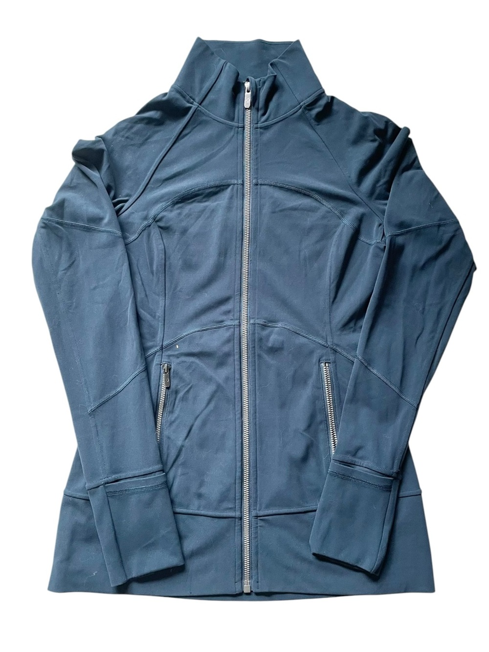 Lululemon Contour Jacket Midnight Navy Full Zip Pockets Logo Women’s 6 EUC 118$